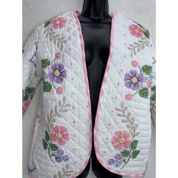 Handmade Crossstitch Upcycled Mentorsilly Jacket Size Large - Picture 4 of 12